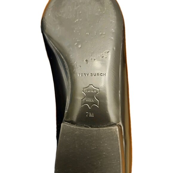 Tory Burch Patos Point Toe Black Flat Patent Leather Gold Medal, Womens Size 7 M - Picture 9 of 10